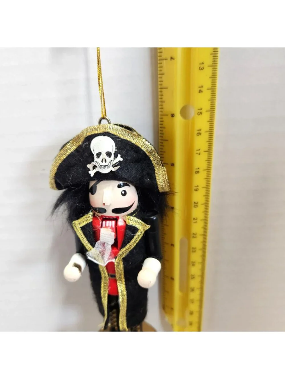 Pirate Nutcracker Christmas Ornament Wooden Black Hat Skull Crossbone Decor READ